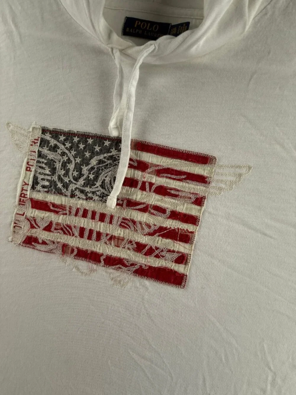 Polo Ralph Lauren Lightweight USA Flag 2XL White Sweater Pullover Graphic Hooded